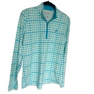 San Soleil Aqua Blue Houndstooth Quarter Zip Long Sleeve Golf Pullover Medium
